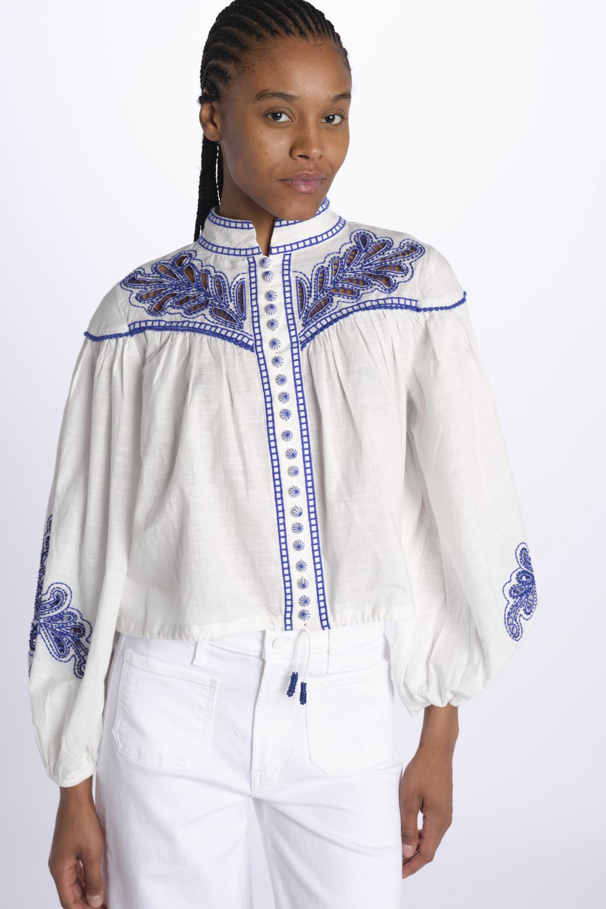 Camicia ZILLENO m/l ricamo foglie ZILLENO WHITE scarlett poppies 