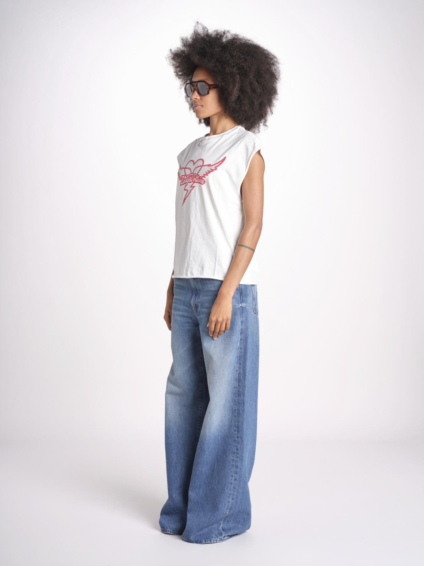 t-shirt senza maniche con cuore rosso di strass JWTT01280 JUDO 103 zadig & voltaire 