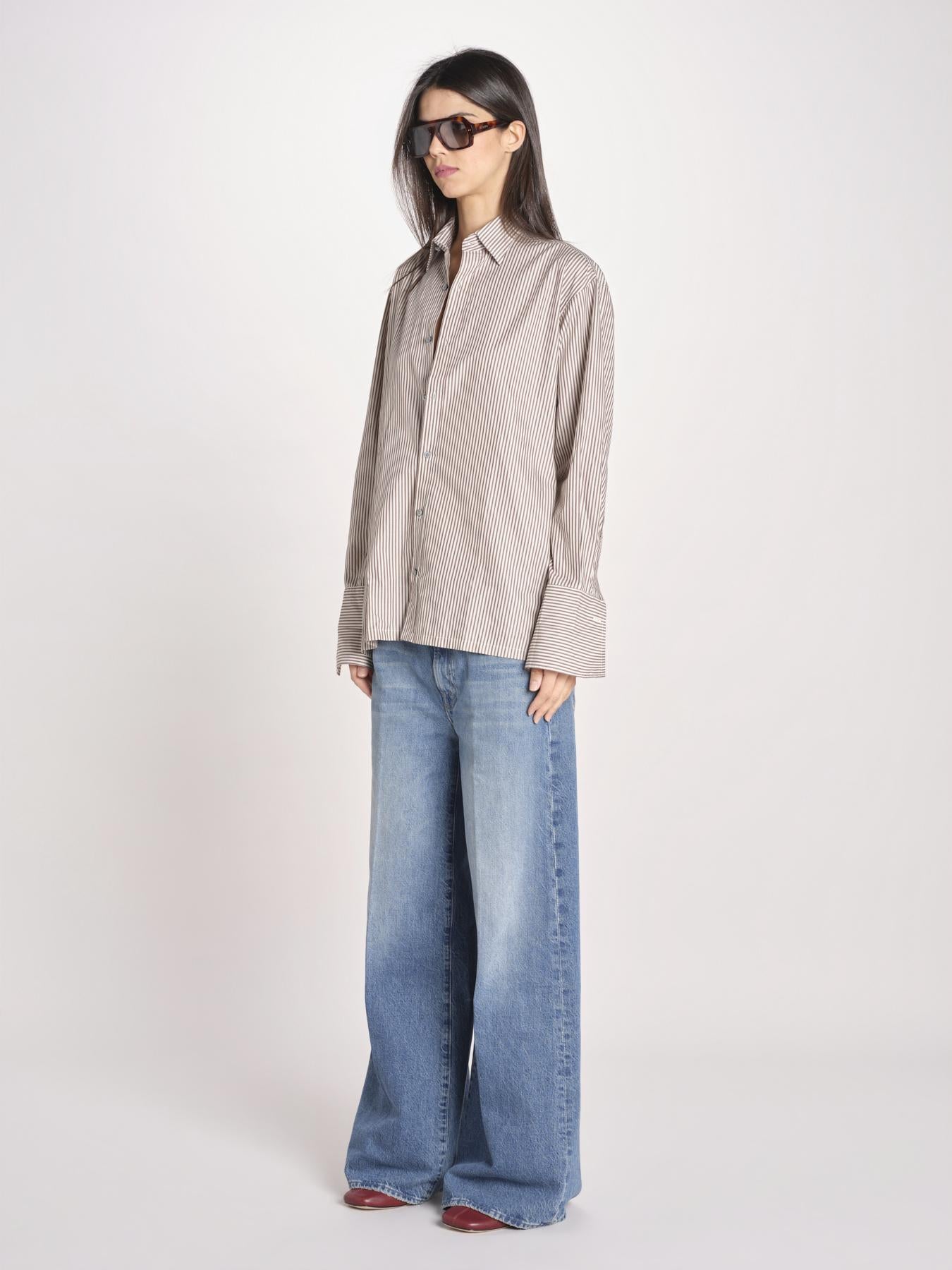 camicia a righe 16T524CO253 P158 BROWN ECRU ines de la fressange 