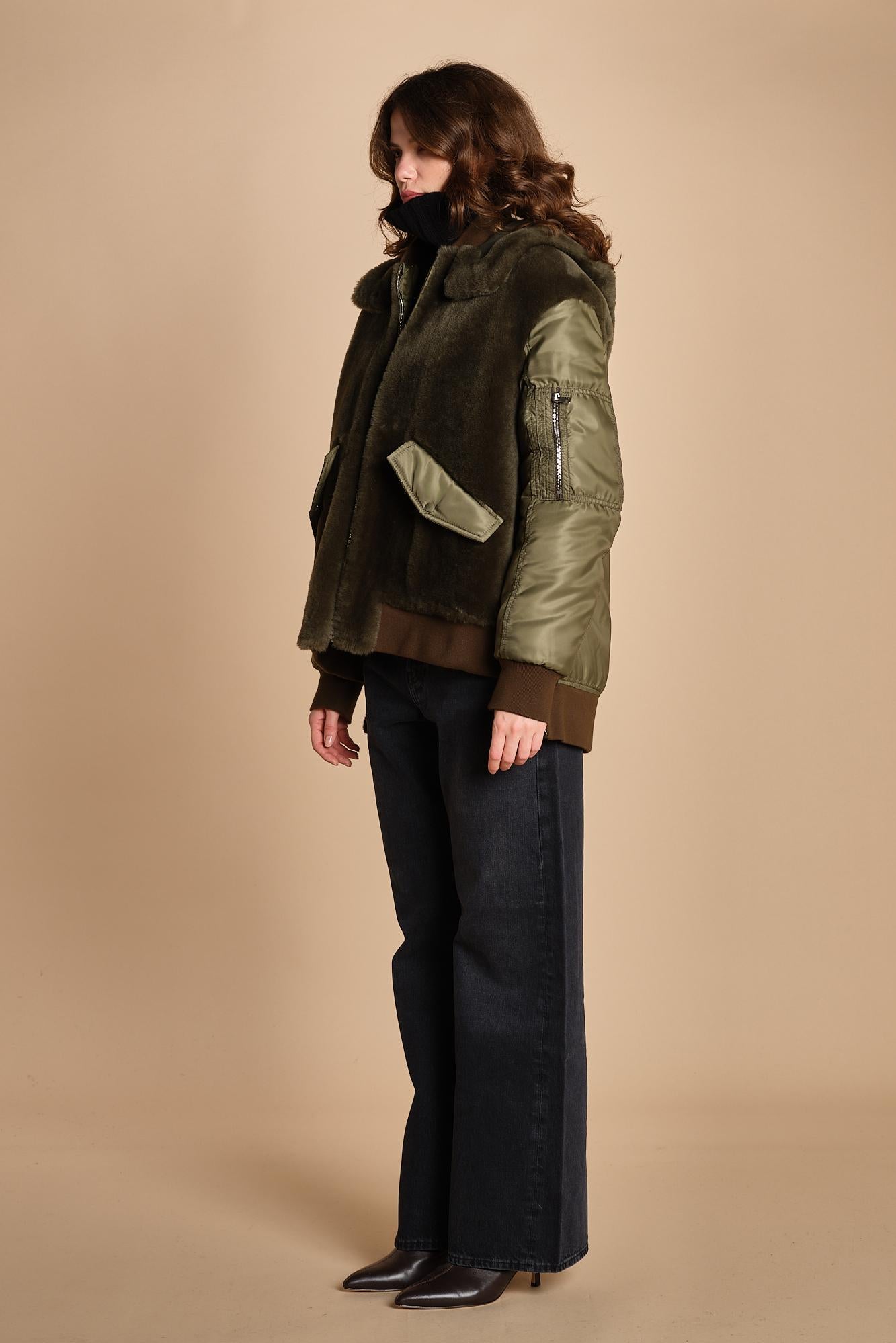 24065 giubbotto in nylon e pelliccia 24065350 MILITARE milaura 