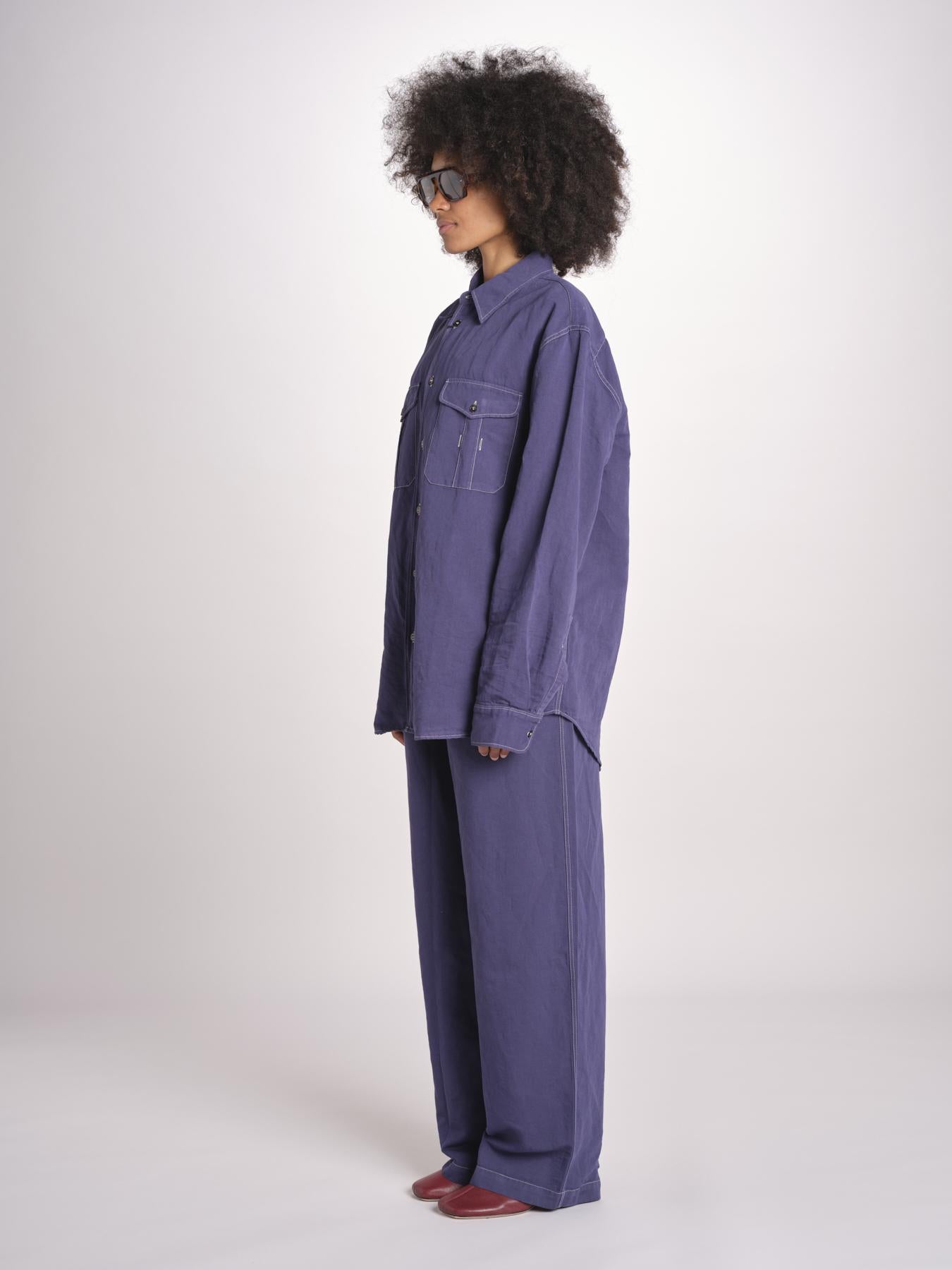 camicia uomo con impunture LOURO 1479 INDIGO studio nicholson 