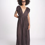 abito con nervature legato in vita MIKONBLK CHOCOLAT laraethnics 