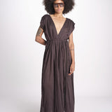 abito con nervature legato in vita MIKONBLK CHOCOLAT laraethnics 