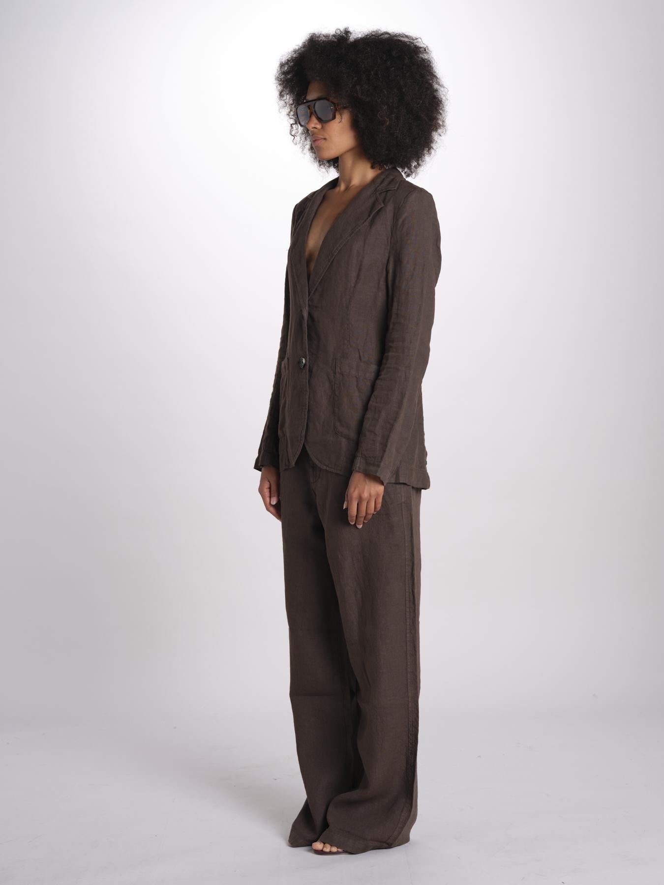blazer due bottoni in lino LIVI STRUCURELINEN BROWN true avenue 