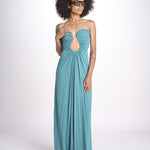 abito lungo con scollo cuore in jersey THE FLORENCE CR339 TEAL BLUE misha 