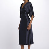 Abito JUNO midi manica svasata 3025446 NAVY malina 