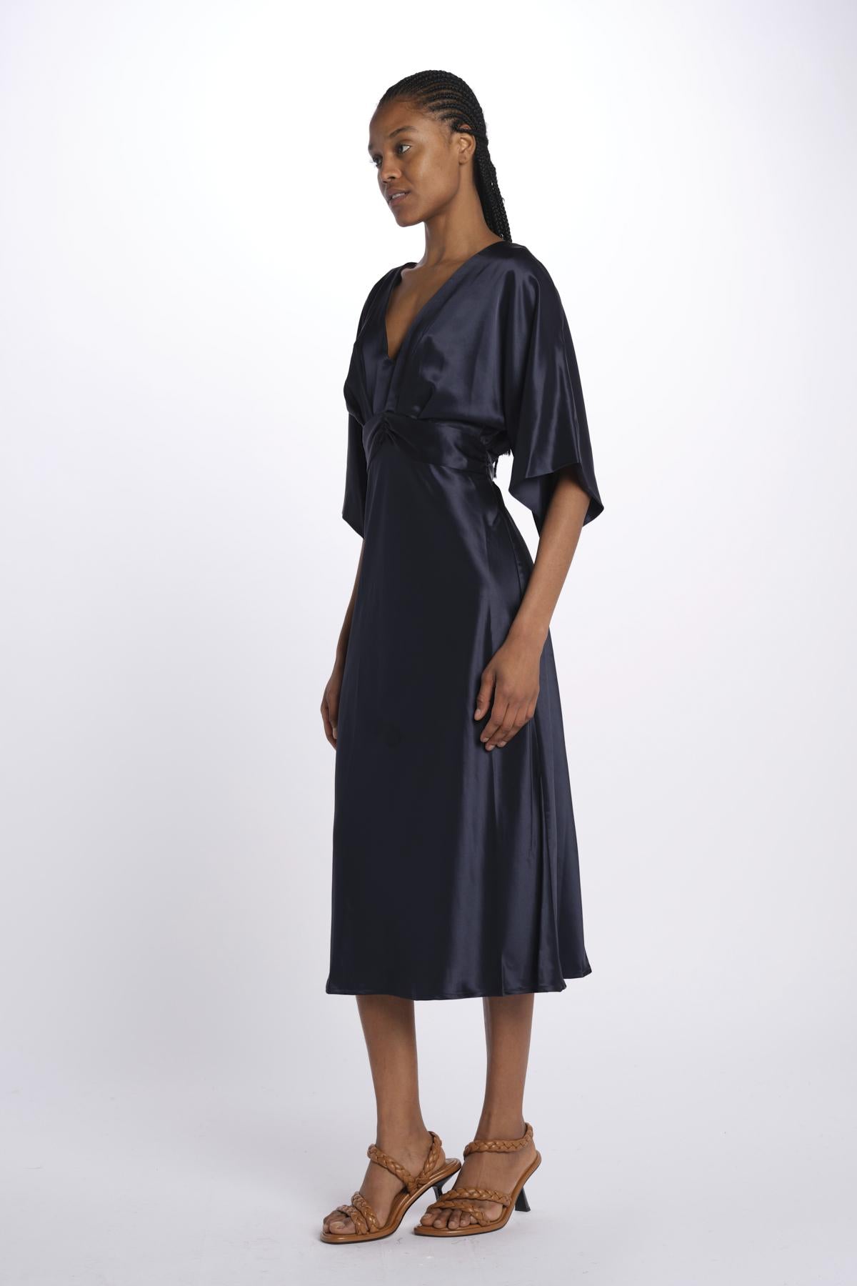Abito JUNO midi manica svasata 3025446 NAVY malina 