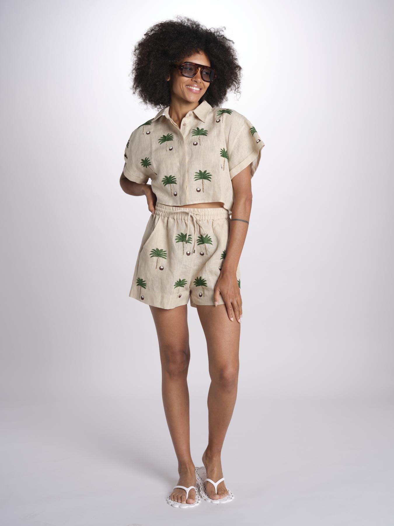 short cocco più palme BE25125 BEIGE GREEN benaras soleil 