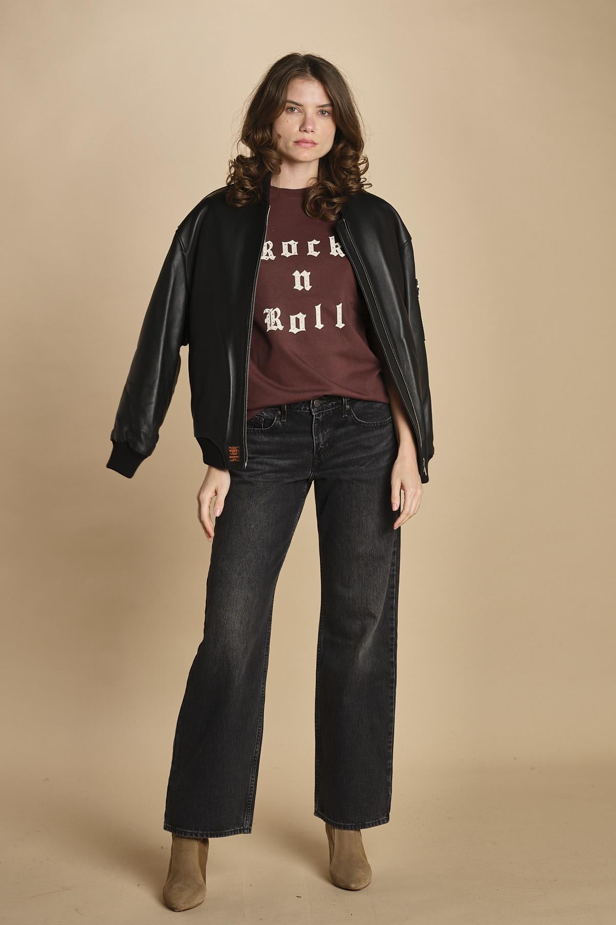 t-shirt con scritta e strass. JWTS02868 BURGUNDY 540 zadig & voltaire 