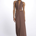 KALISA abito maxi con twist frontale KALISA TAUPE BROWN amazuìn 