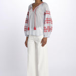 BALERIC camicia con maniche ricamate by milaura. BE22189 PALE BLU RED benaras soleil 