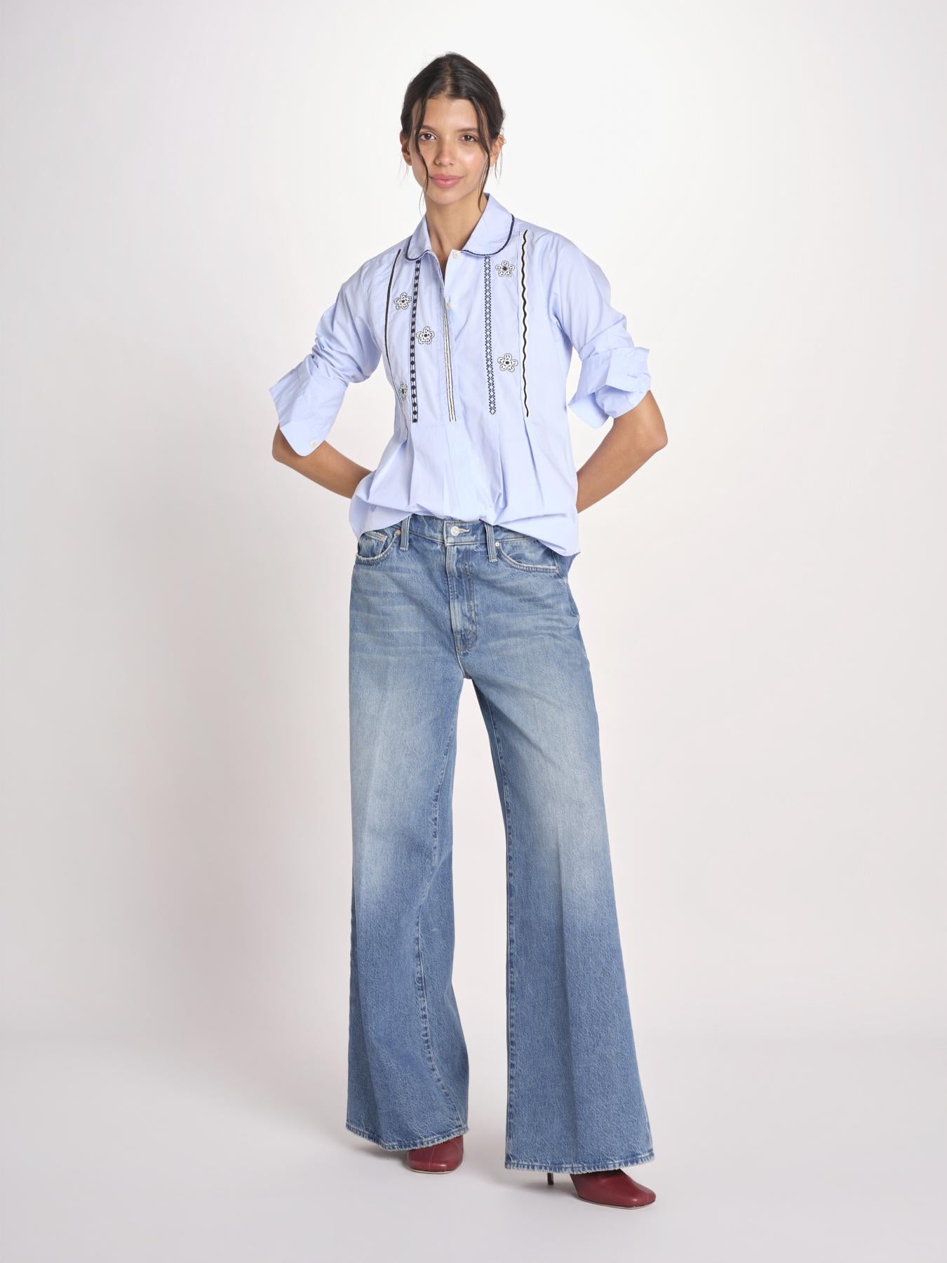camicia con plastron ricamato SAVOY BLUE jupe by jackie 