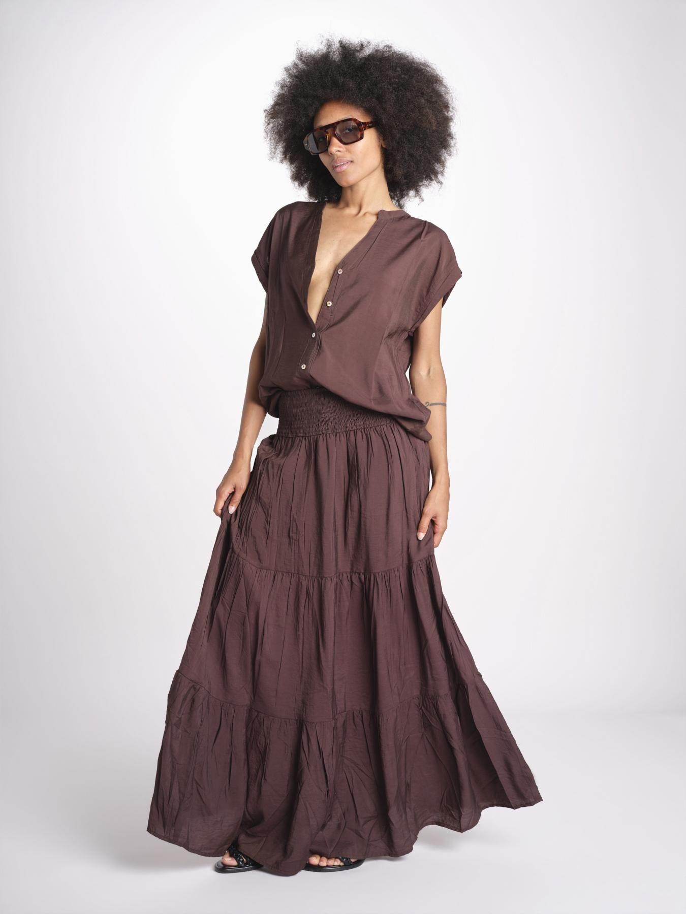 camicia con bottoni CLARENCELK CHOCOLAT laraethnics 