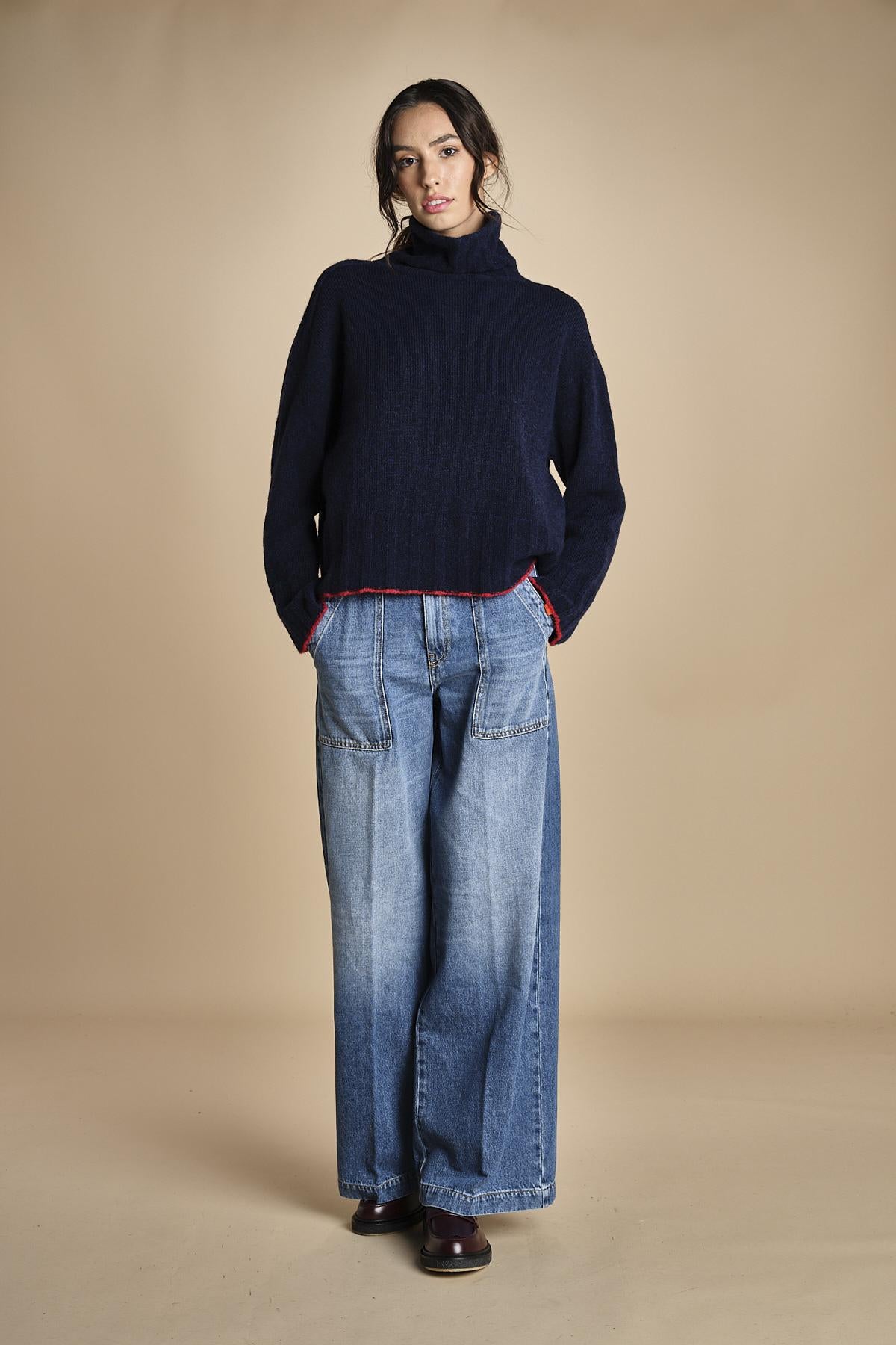 maglia dolcevita over SAMANTHA BLU NAVY ROSSO tenne' 