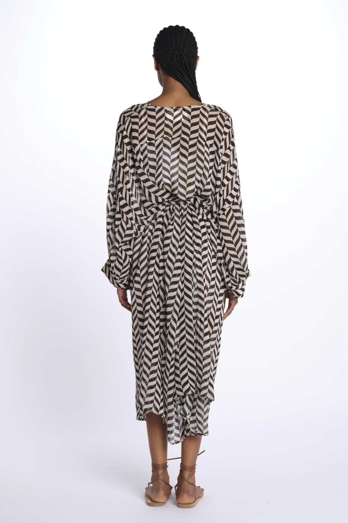 Caftano LOULI CAFTAN stampa zig zag S25065 BLACKANDWHITE sundress 