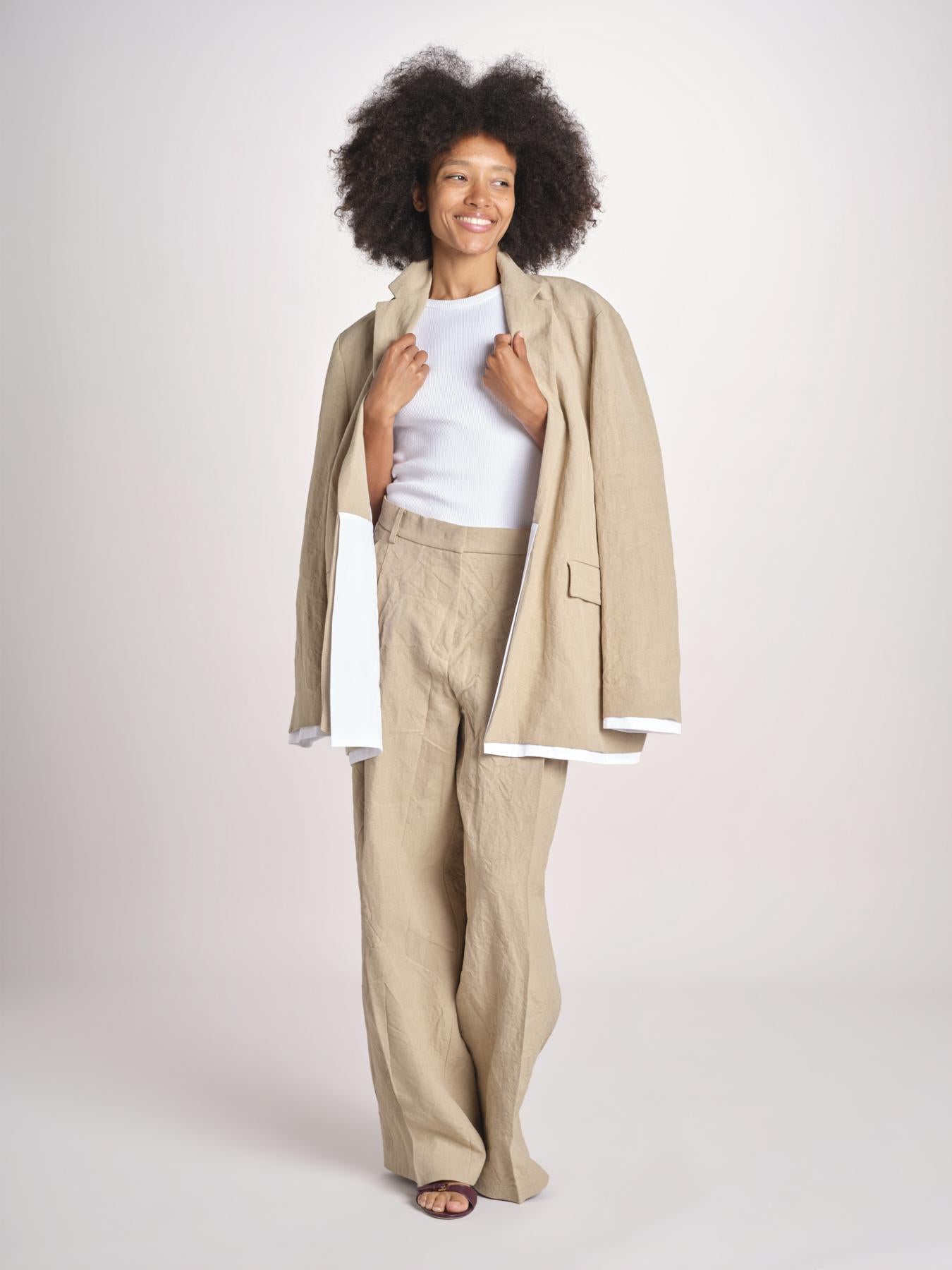 pantalone over in lino B042-3640-1231 NOCCIOLA n21 