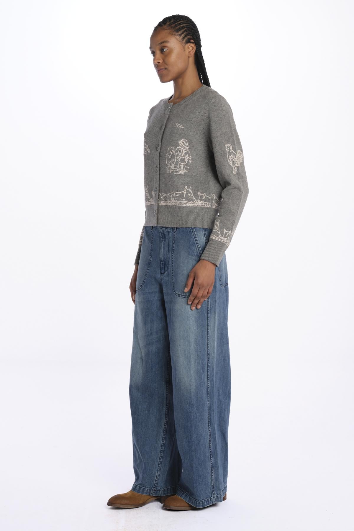 EDIN farm emb cardigan E047 GREY sea ny 