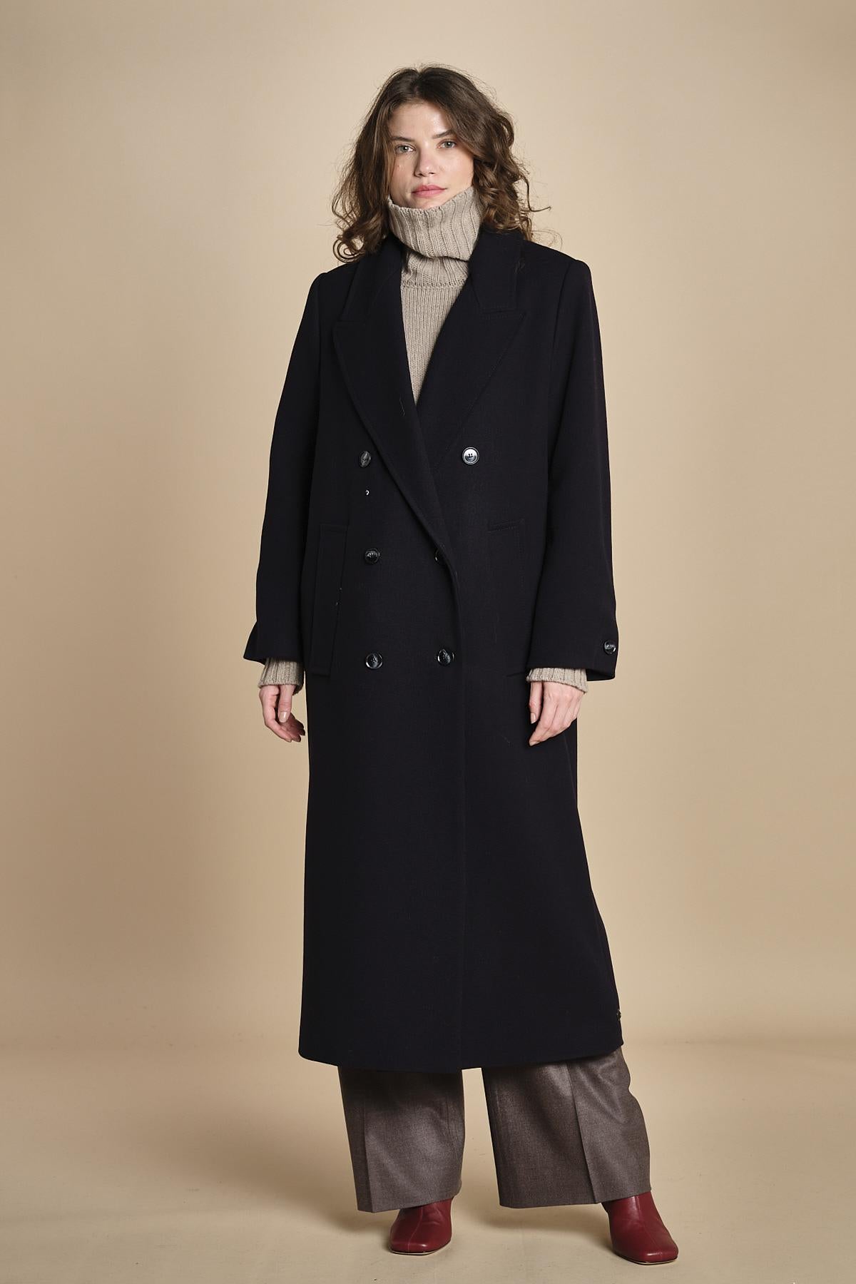cappotto doppiopetto in panno CLEMENCE IO111135 BL900 ivy oak 