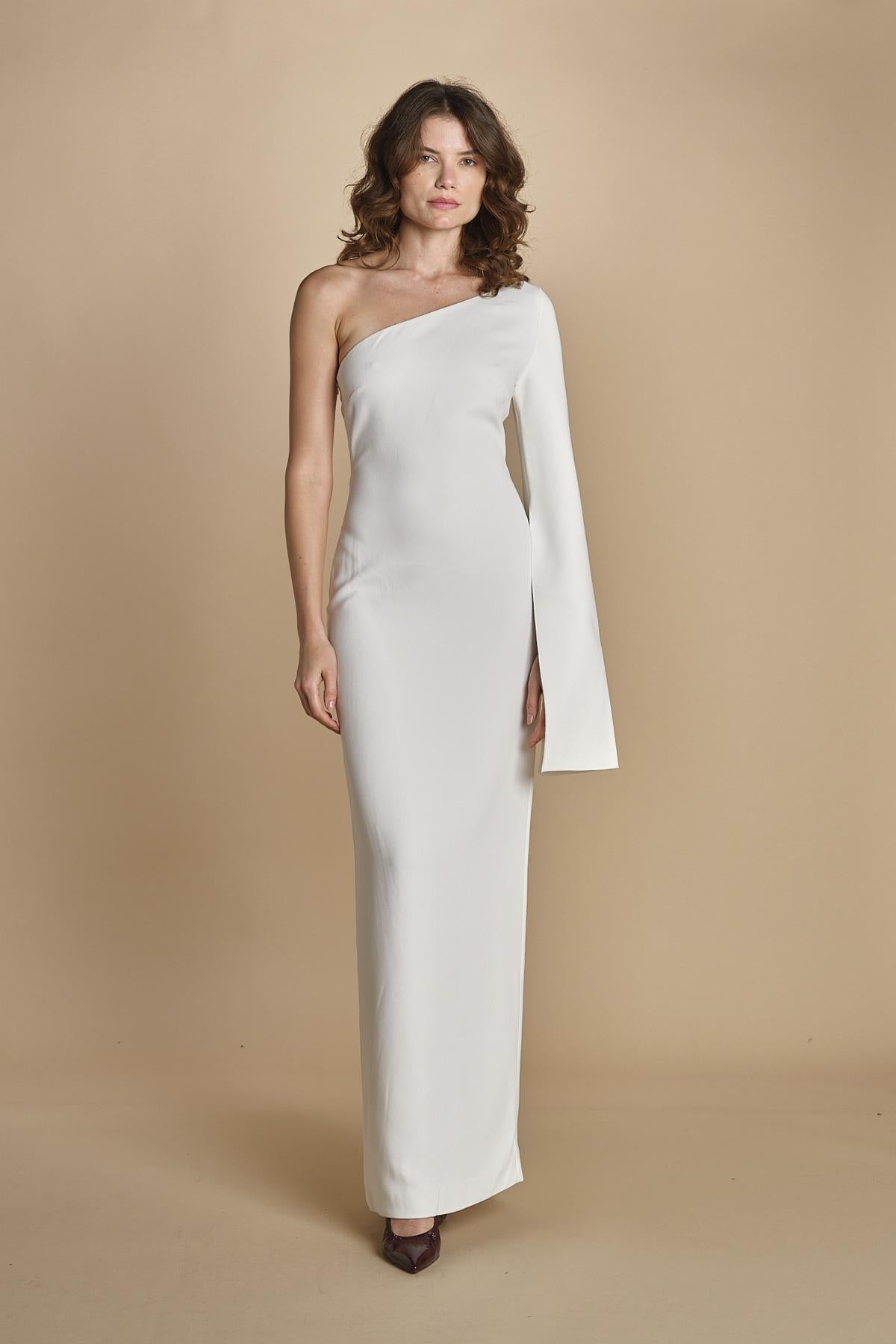 maxidress monospalla con manica a campana ALINA WHITE solace 