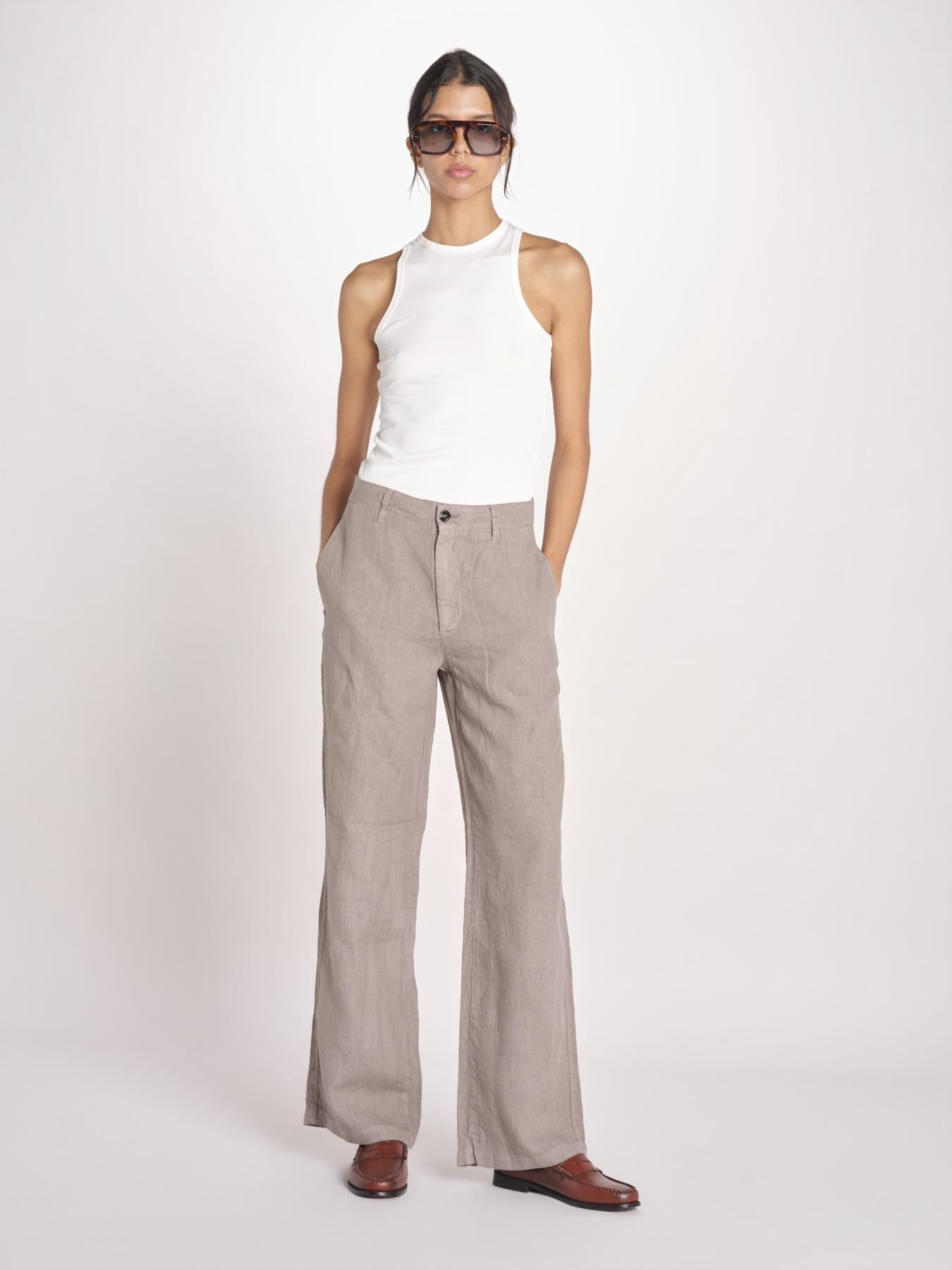 pantalone dritto in lino ERICA STRUCTURELINEN DOVE GREY true avenue 