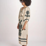 abito con ricamo BE25215 BEIGE GREEN benaras soleil 