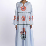 TALI FLOWER abito con fiori ricamati multicolor by milaura. BE24932DRESS LT BLUE benaras soleil 