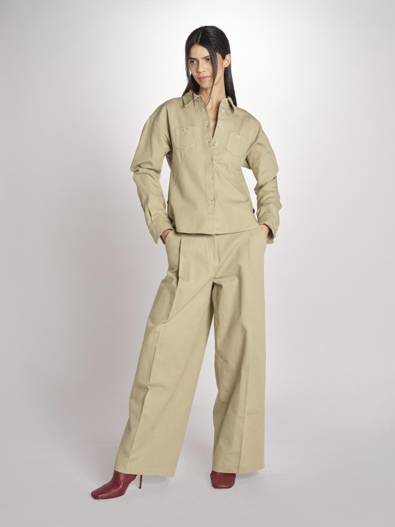 camicia in canvas G011-0212-1186 KAKI CHIARO n21 