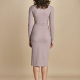 abito longuette con drappeggio FRANCIS TAUPE amazuìn 