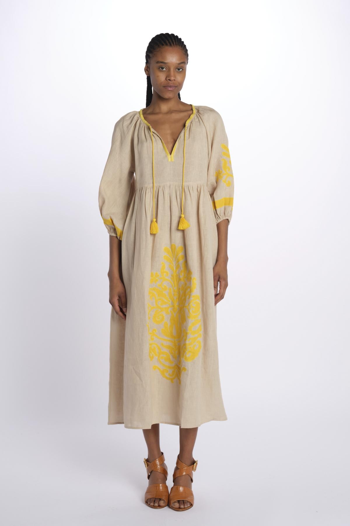 GEOGLIFIC tunica con applicazioni by milaura. BE24928 BEIGE YELLOW benaras soleil 