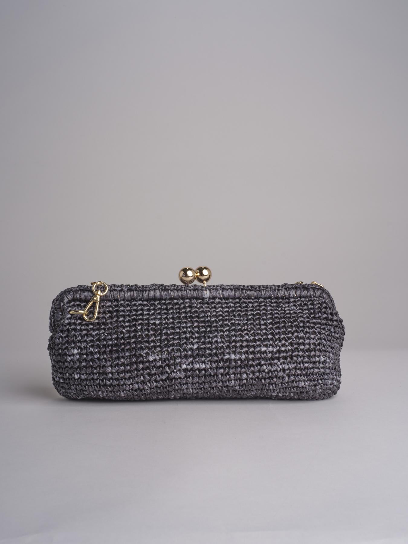 clutch lunga in paglia CORA CROCHET W11 NERO via mail bag 