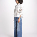 camicia con ricami fiori e nervature 351181 OFF-WHITE L0025 farm rio 