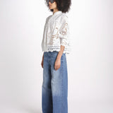 camicia con ricami fiori e nervature 351181 OFF-WHITE L0025 farm rio 