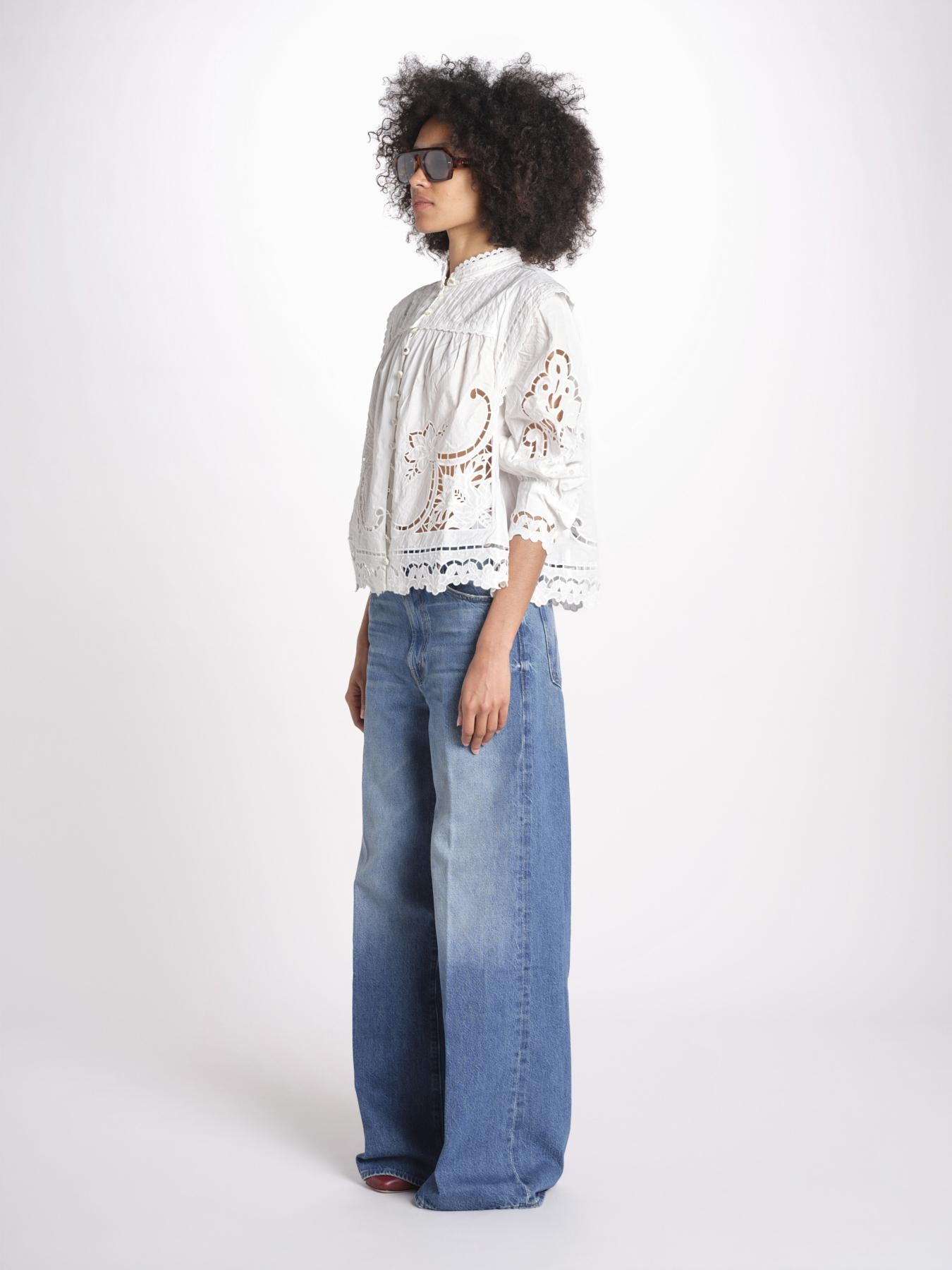 camicia con ricami fiori e nervature 351181 OFF-WHITE L0025 farm rio 