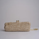 clutch lunga in paglia CORA CROCHET W04 SABBIA via mail bag 