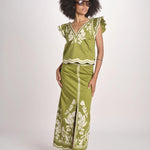 gonna lunga stampa a fiori SANDINA CALLA GREEN scarlett poppies 