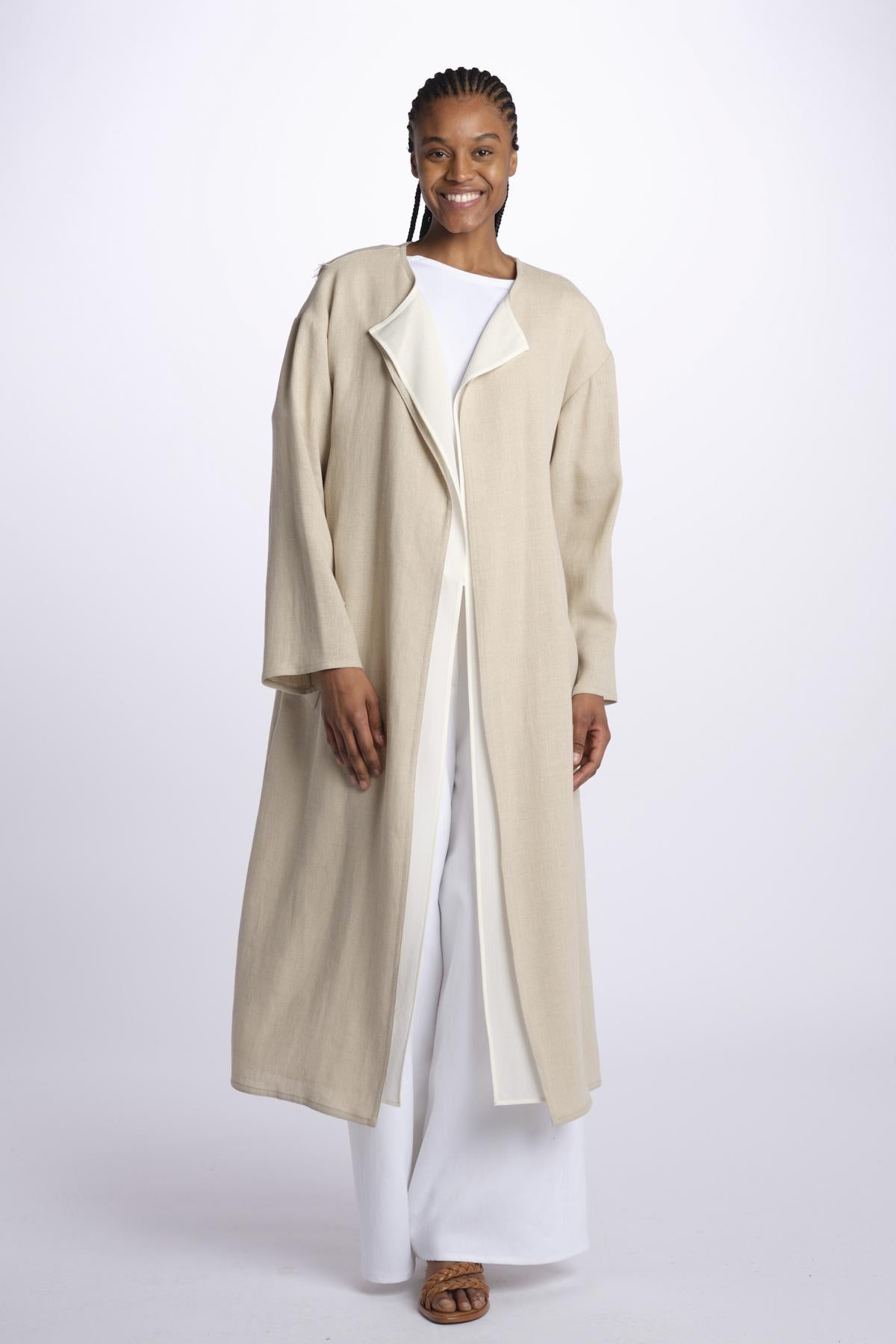 1632 cappotto lungo lino doppiato 1632 NATURAL dusan 