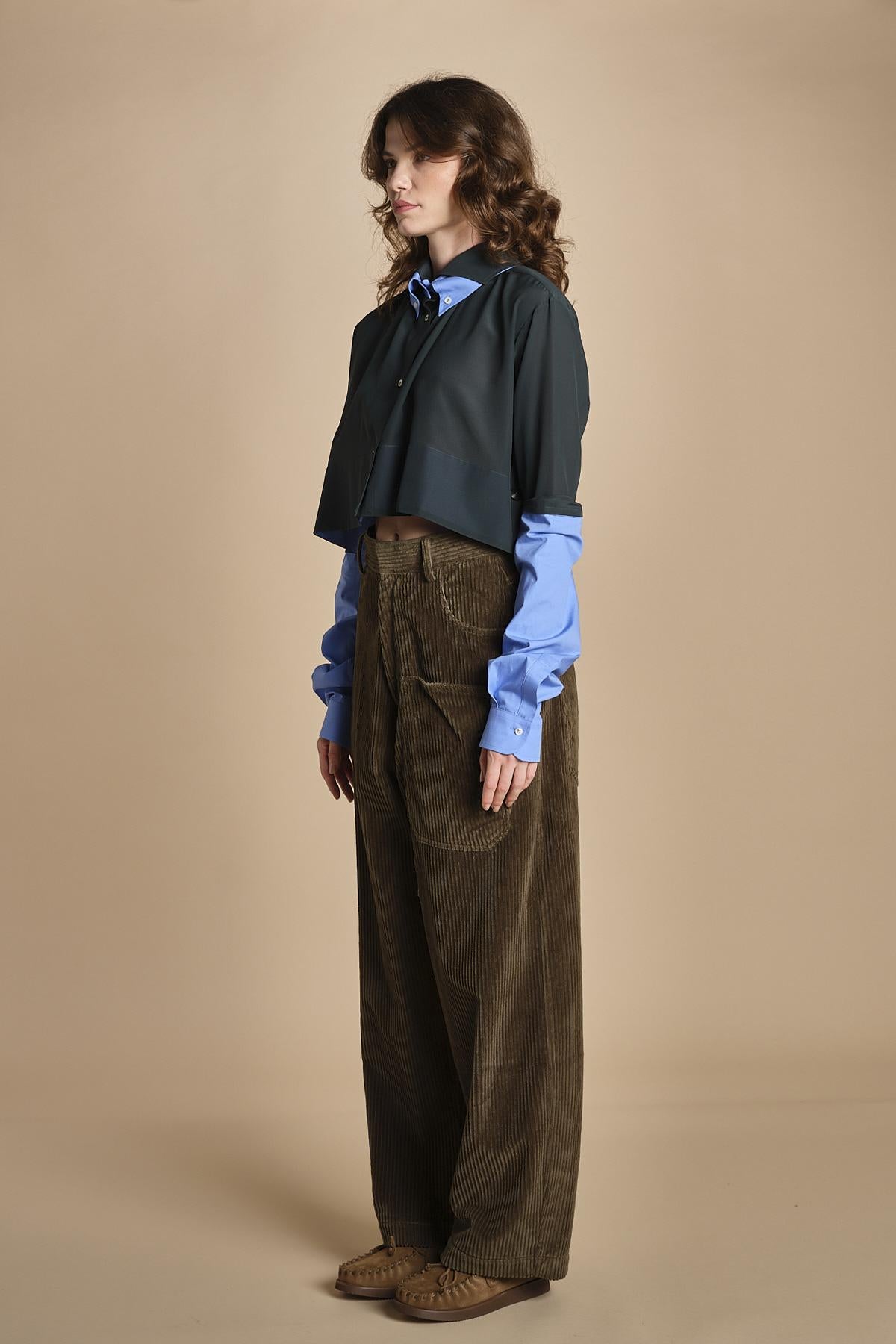 camicia cropped di seta CRAZY BABY MJD142_4141BI J0224 MILITARY GREEN jejia 