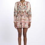 Abito corto CASHEW MANDALA  stampa fiori 328912 CREAM farm rio 