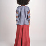 camicia in seta BE25261 GREEN BLU benaras soleil 