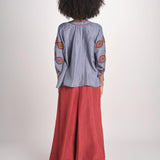 camicia in seta BE25261 GREEN BLU benaras soleil 
