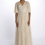 LEILA DOT VNECK abito m/c con paillettes LEILA DOT V-NECK CAPE ANKLE GOWN PARCHMENT needle & tread 