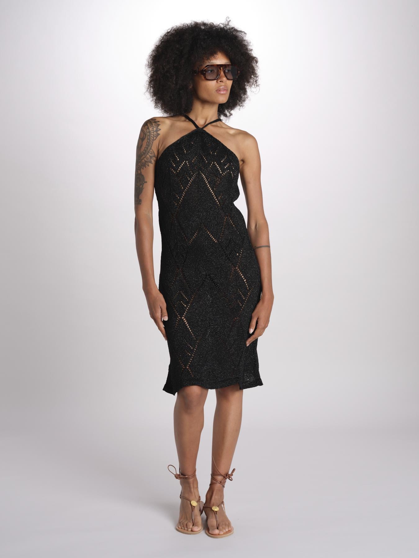 abito lungo in crochet 2610 BLACK nima 