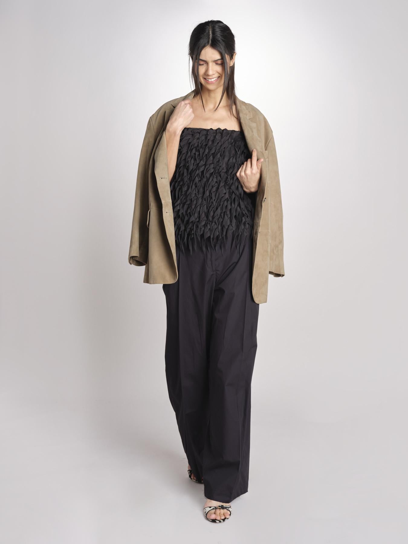 pantalone con pinces in popeline B043-0187-9000 NERO n21 