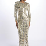 RIALTA abito lungo paillette grande SS24 9178 CHAMPAGNE retrofete 
