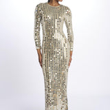 RIALTA abito lungo paillette grande SS24 9178 CHAMPAGNE retrofete 