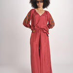 camicia in seta con ricamo fiori BE25407 RUST KHAKI benaras soleil 
