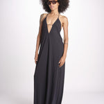 tuta con spalline sottili e incrocio sulla schiena NORA DEEP BLACK amazuìn 