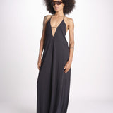 tuta con spalline sottili e incrocio sulla schiena NORA DEEP BLACK amazuìn 