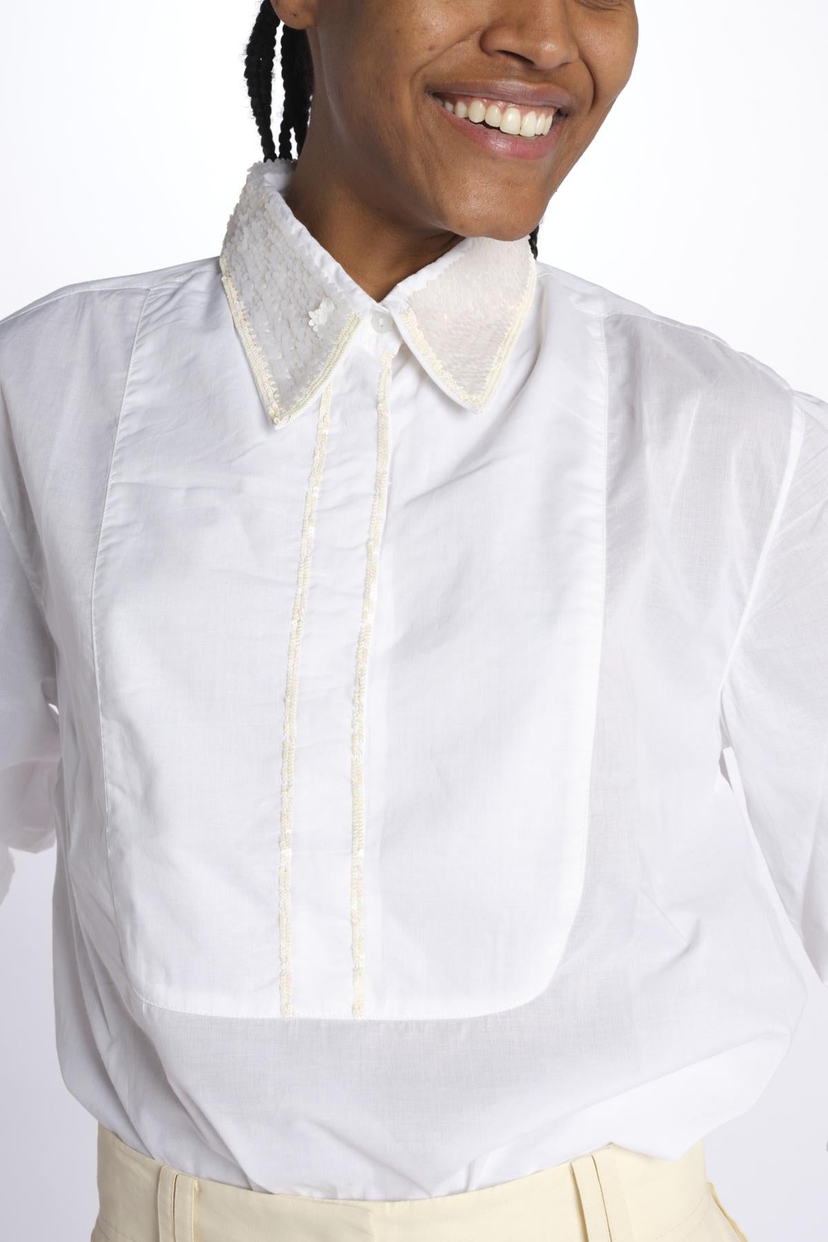 camicia con colletto in pailletes BE24552 WHITE milaura 