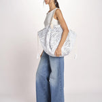 shopping quadrata dipinta a mano SHQM.26E18 213 WHITE SILVER le daf 